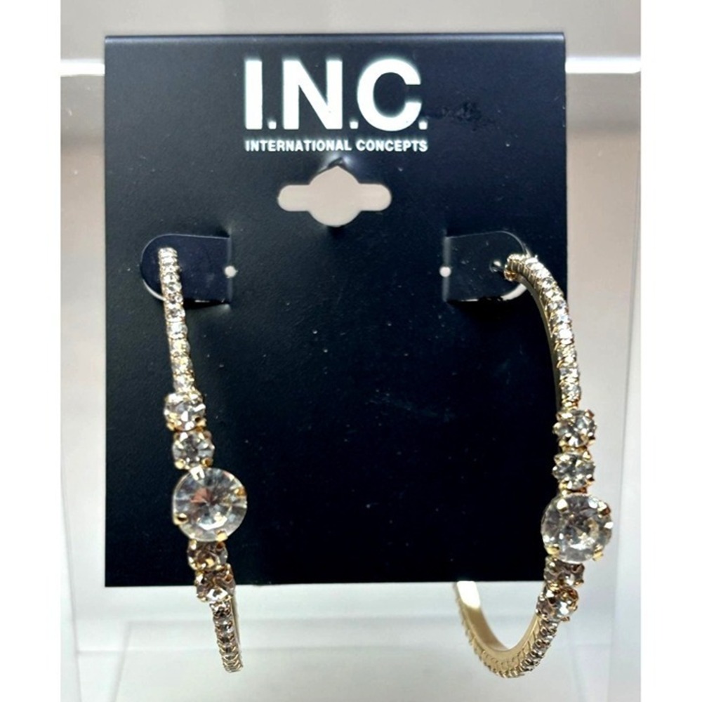 Hoop Earrings Gold Crystal Post Back Glam Style New with Tags